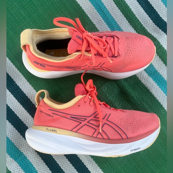 Asics Shoes - 🎉✨HP🎉✨ Asics Gel Nimbus 25 Women's Athletic Shoes - Coral and Lime EUC